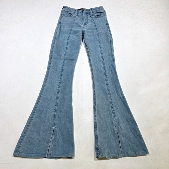 Hollister Denim - Hollister High-Rise Flare Jeans Women 1R Light Wash Split Hem Soft Stretch Denim